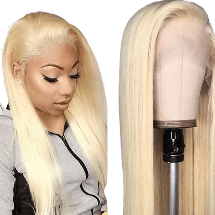 Femme portant une perruque blonde Lace Front