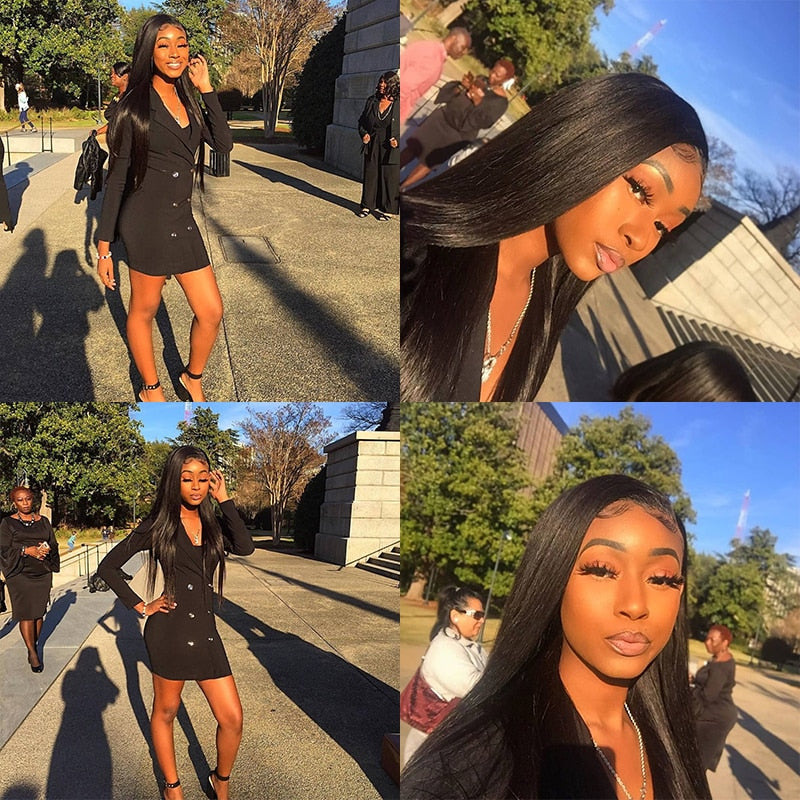 femme sortant de la messe avec Tissage Brésilien Lisse Avec Top Closure