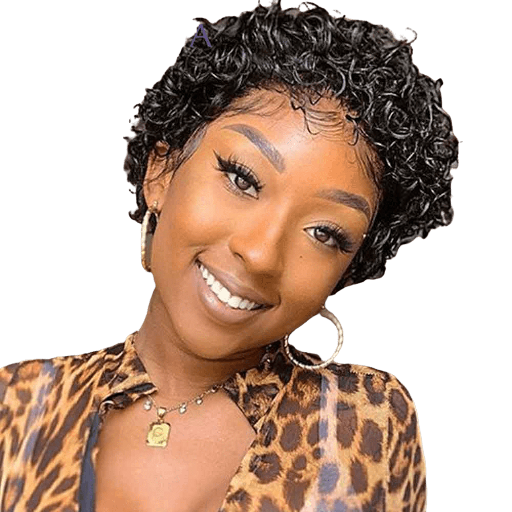 femme qui porte une perruque bob courte avec des baby hair