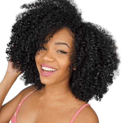 belle femme souriant portant une closure Kinky Curly