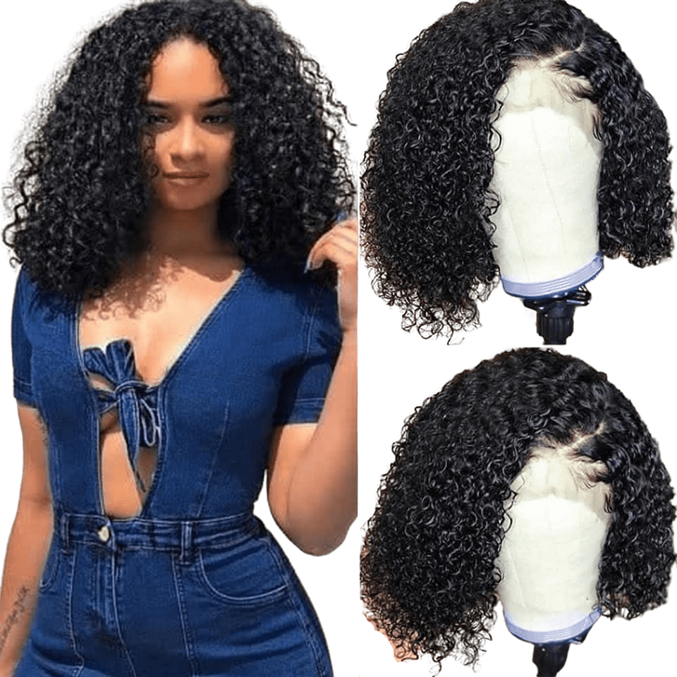 femme portant une perruque courte de 8 pouces curly bouclée
