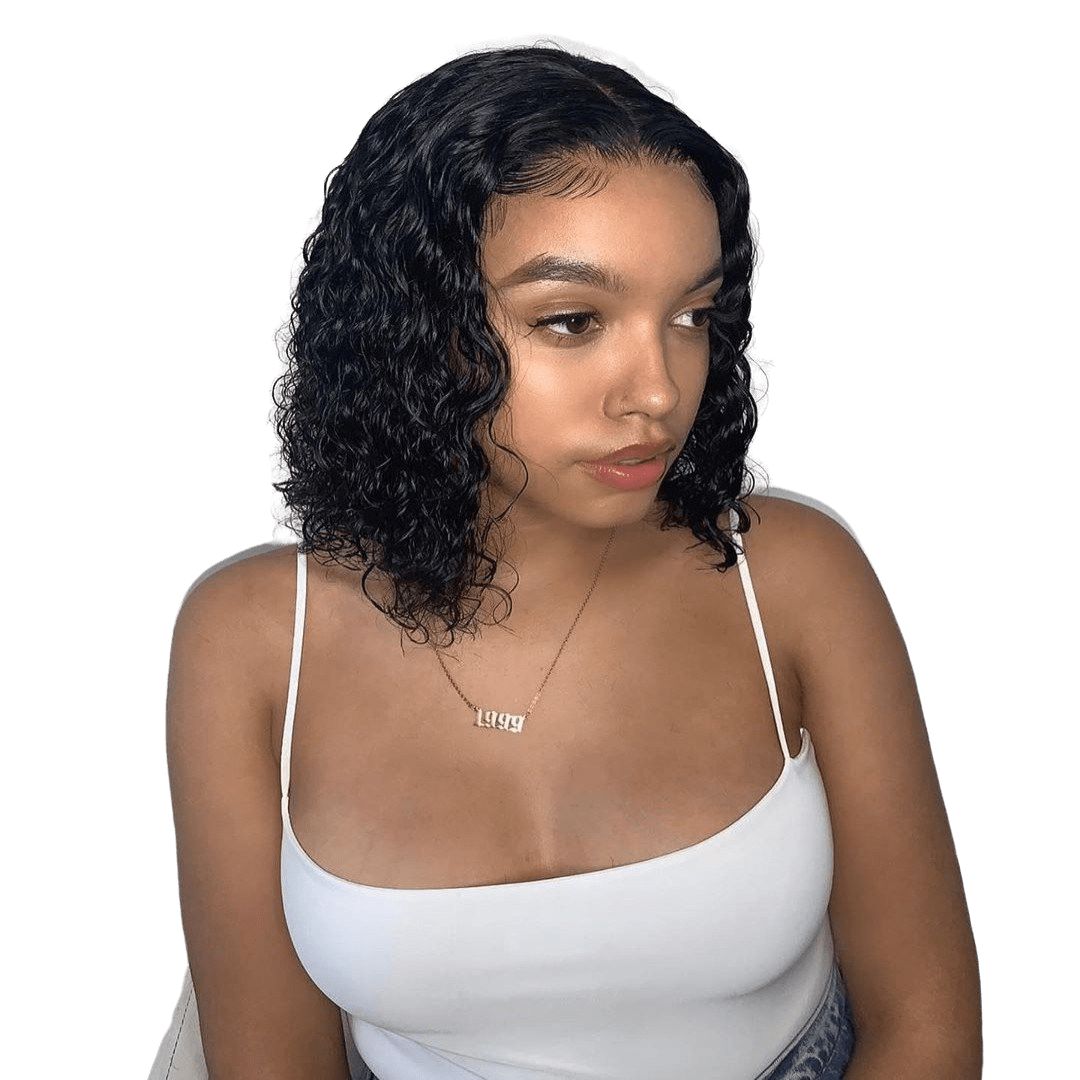 femme portant une perruque lace front avec des boucles