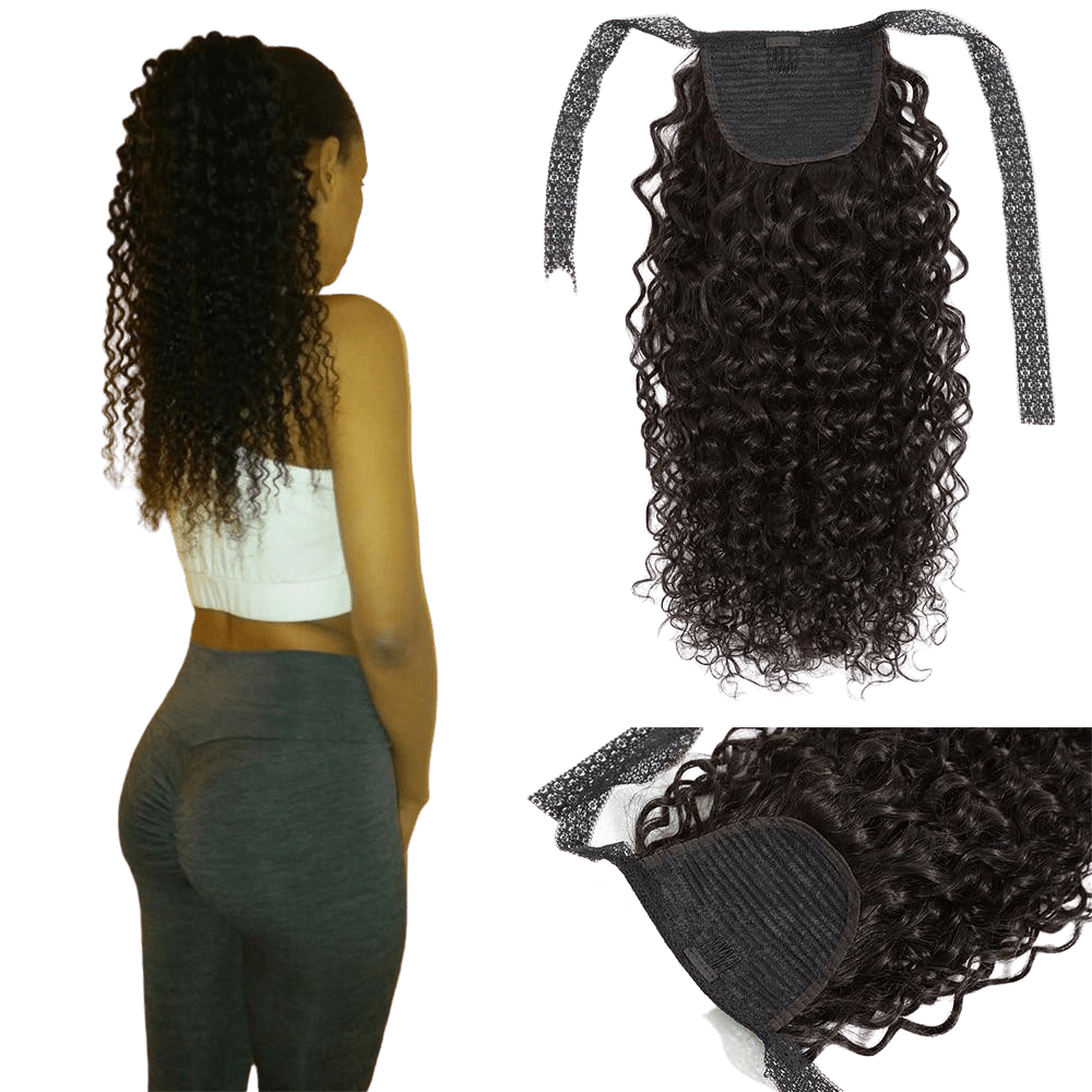 Postiche Queue De Cheval Afro Bouclée - 100% Cheveux Humains - Longueur 45cm - Clip - Noir