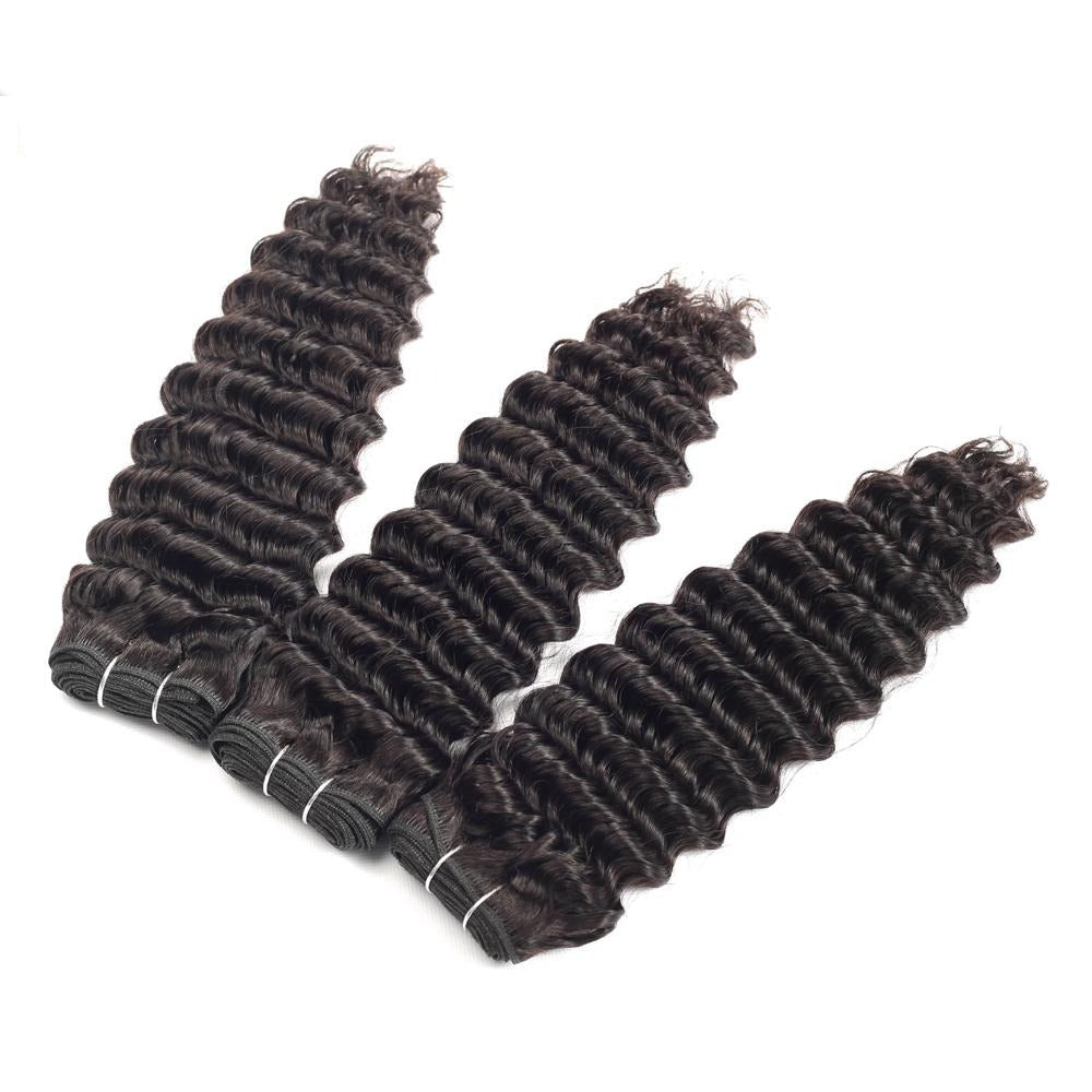 trois paquets de Tissage Brésilien Deep Wave Avec Closure Front Lace